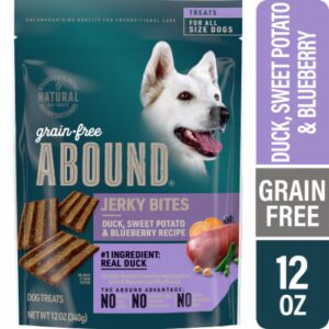 Abound Grain Free Jerky Bites para cães e filhotes Pato Batata Doce Mirtilo - 12 oz