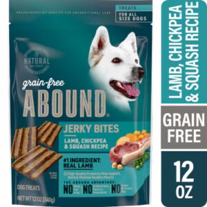 Abound Grain Free Jerky Bites para cães e filhotes Cordeiro Grão de bico Abóbora - 12 oz