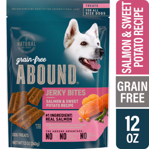 Abound Grain Free Jerky Bites para cães e filhotes Salmão e batata-doce - 12 oz