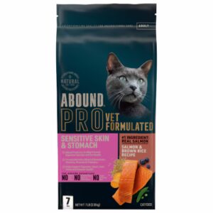 Ração seca para gatos Abound Pro+ com pele e estômago sensíveis, salmão e arroz integral - 3,1 kg