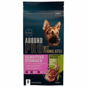Ração seca para cães Abound Pro, formulada por veterinários, para estômagos sensíveis, cordeiro, arroz integral - 3,6 kg