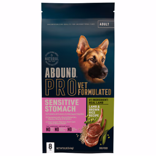 Ração seca para cães Abound Pro, formulada por veterinários, para estômagos sensíveis, cordeiro, arroz integral - 3,6 kg