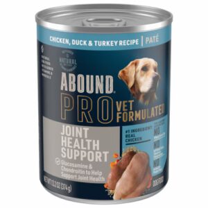 Ração úmida para cães Abound Pro, formulada por veterinários, para suporte à saúde das articulações, frango, pato, peru, receita - 390 g
