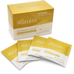 Ageless Foundation Laboratories UltraMAX Gold Pó Efervescente - Multivitamínico e Colágeno Laranja Valência - 22 Sachês