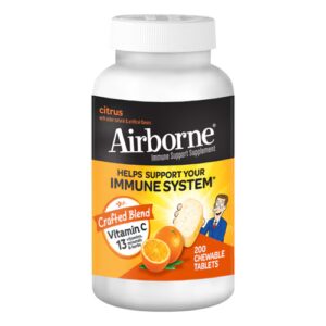 Suporte imunológico aerotransportado Vitamina C + 13 vitaminas, minerais e ervas cítricas - 200 comprimidos mastigáveis