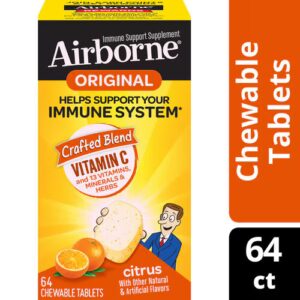 Suporte imunológico aerotransportado Vitamina C + 13 vitaminas, minerais e ervas cítricas - 64 comprimidos mastigáveis