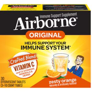 Airborne Immune Support Vitamina C + 13 vitaminas, minerais e ervas Laranja picante - 30 comprimidos efervescentes