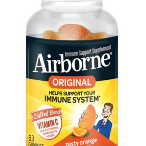 Suporte imunológico aerotransportado Vitamina C + 9 vitaminas, minerais e ervas Laranja picante - 63 gomas