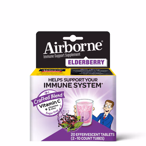 Airborne Immune Support Vitamina C + Zinco Sabugueiro -- 20 Comprimidos Efervescentes
