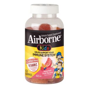 Suporte imunológico Airborne Kids Vitamina C + 9 vitaminas, minerais e ervas, frutas variadas - 63 gomas