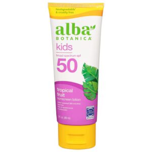 Protetor solar infantil Alba Botanica FPS 50 Frutas tropicais - 3 fl oz