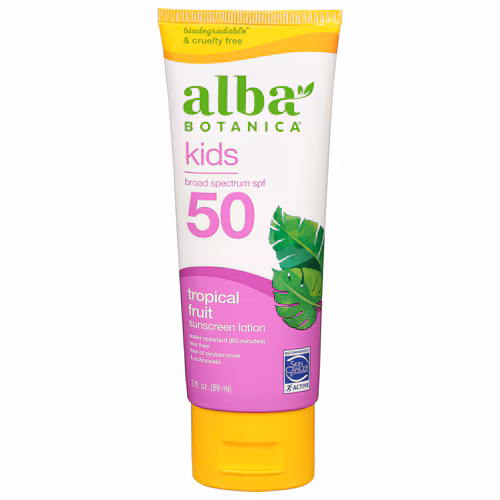 Protetor solar infantil Alba Botanica FPS 50 Frutas tropicais - 3 fl oz