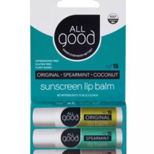 All Good Assorted Lip Balm, pacote com 3 unidades, original - hortelã - coco FPS 15 -- 3 protetores labiais