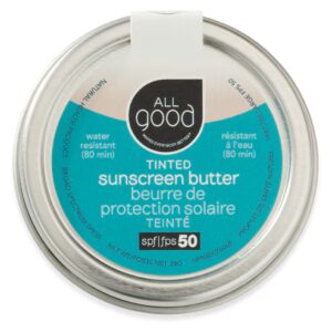 Protetor solar mineral com cor All Good, lata de manteiga FPS 50 - 1 fl oz