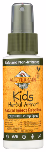 Spray repelente natural de insetos All Terrain Kids Herbal Armor sem Deet - 2 fl oz