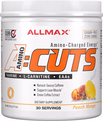 Bebida energética ALLMAX Nutrition A:Cuts Amino Charged Pêssego Manga -- 7,4 oz