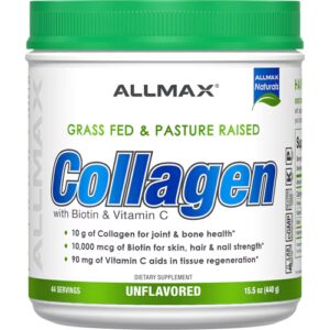ALLMAX Nutrition Colágeno Alimentado com Capim e Criado em Pasto com Biotina + Vitamina C -- 425 g