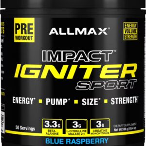 ALLMAX Nutrition Impact Igniter Sport Framboesa Azul -- 50 Porções