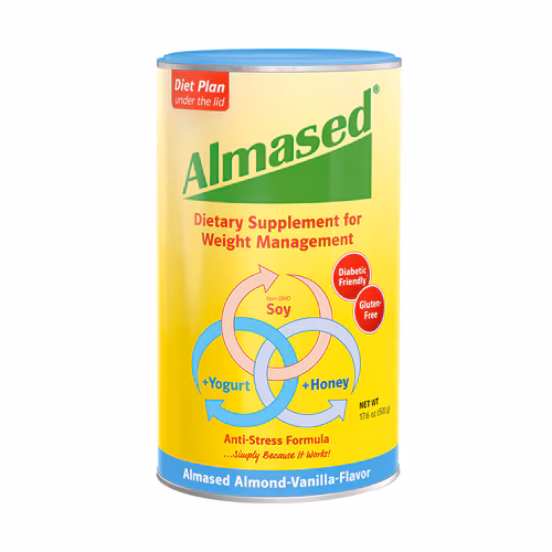 Suplemento alimentar Almased para controle de peso, amêndoa e baunilha - 545 g