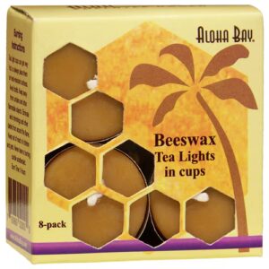 Velas de chá de cera de abelha Aloha Bay em xícaras - sem perfume - 8 velas