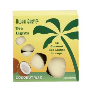 Velas de chá de cera de coco Aloha Bay em xícaras, creme sem perfume - 12 velas