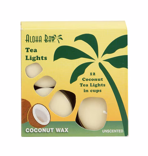 Velas de chá de cera de coco Aloha Bay em xícaras, creme sem perfume - 12 velas