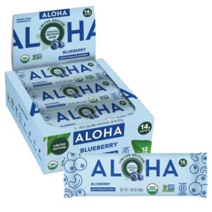 Barra de proteína vegetal orgânica Aloha com mirtilo - 12 barras