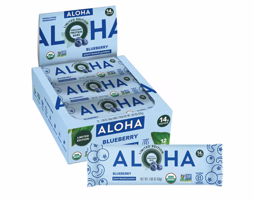 Barra de proteína vegetal orgânica Aloha com mirtilo - 12 barras