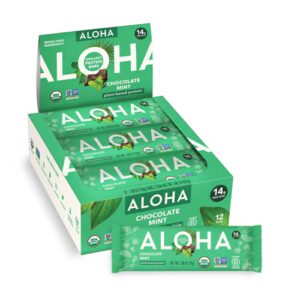 Barra de proteína vegetal orgânica Aloha com chocolate e menta - 12 barras