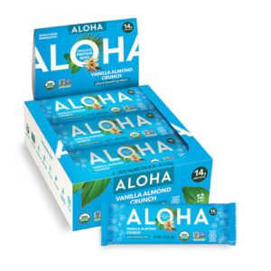 Barra de proteína vegetal orgânica Aloha crocante de baunilha e amêndoa - 12 barras