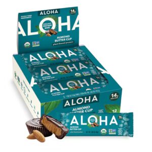 Barras de proteína orgânicas à base de plantas Aloha , manteiga de amêndoa, copo - 12 barras