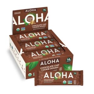 Barras de proteína vegetal orgânica Aloha com massa de biscoito com gotas de chocolate - 12 barras
