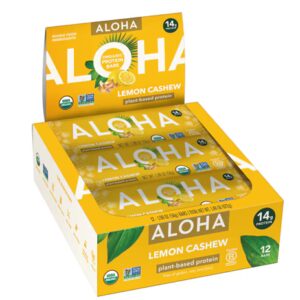 Barras de proteína vegetal orgânicas Aloha com limão e castanha de caju - 12 barras