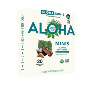 Barras de proteína orgânicas Aloha à base de plantas Minis, copo de manteiga de amêndoa - 20 barras