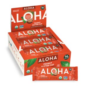 Barras de proteína orgânicas à base de plantas Aloha , manteiga de amendoim, copo - 12 barras