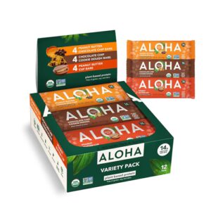 Barras de proteína orgânicas à base de plantas Aloha - Pacote variado - 12 barras