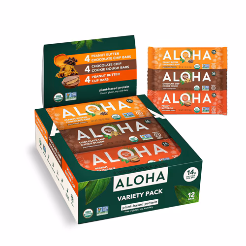 Barras de proteína orgânicas à base de plantas Aloha - Pacote variado - 12 barras