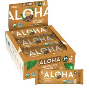 Barra de Proteína Vegetal Orgânica Aloha + Cafeína Chocolate Espresso - 12 Barras