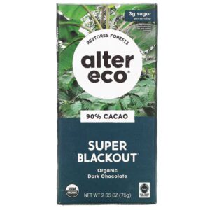 Barra de chocolate amargo orgânico Alter Eco Super Blackout® 90% cacau -- 2,65 oz