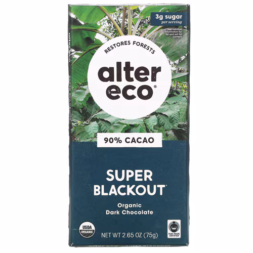 Barra de chocolate amargo orgânico Alter Eco Super Blackout® 90% cacau -- 2,65 oz