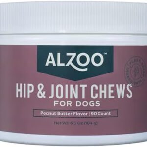 Alzoo Suplemento para Quadril e Articulações para Cães, Mastigáveis Macios, Manteiga de Amendoim - 90 Mastigáveis Macios