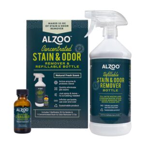 Removedor de manchas e odores Alzoo concentrado líquido e frasco recarregável com aroma natural e fresco - 1,1 oz