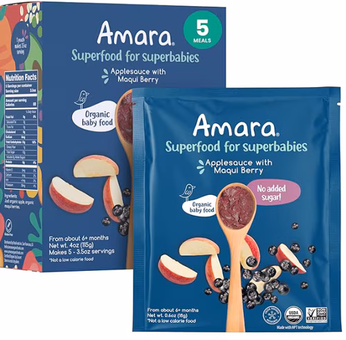 Amara Organic Baby Superfood Compota de Maçã com Maqui Berry - 5 Sachês