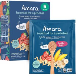 Aveia orgânica Amara Baby Superfood, manga e morangos - 5 sachês
