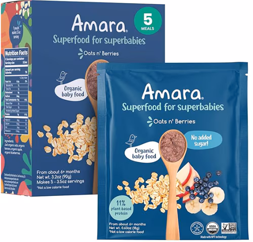 Aveia e frutas vermelhas Amara Organic Baby Superfood - 5 sachês