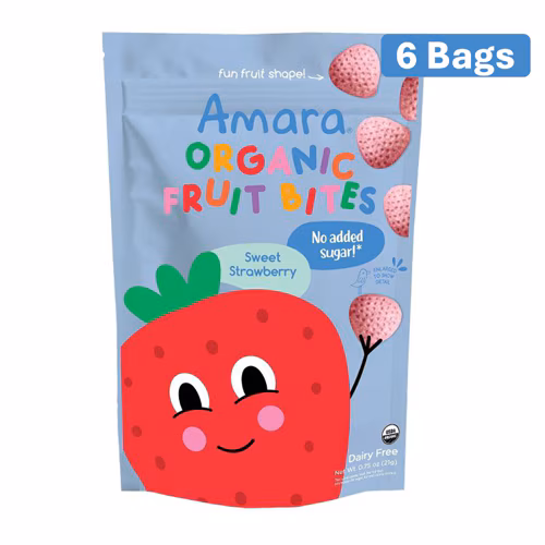 Amara Organic Fruit Bites Morango Doce - Pacote com 6