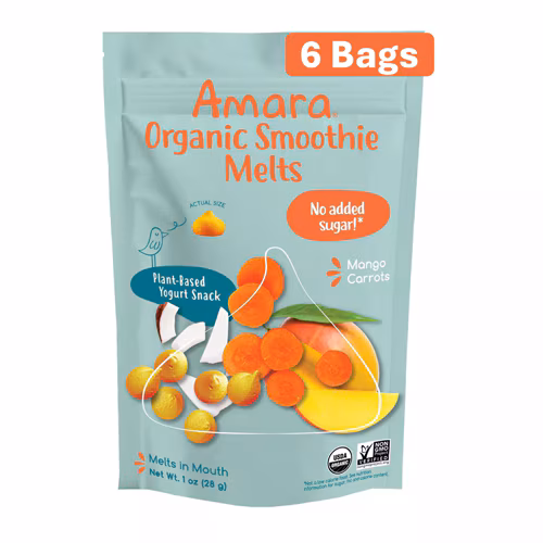 Amara Organic Smoothie Melts Lanche de Iogurte Infantil Manga Cenoura - Pacote com 6
