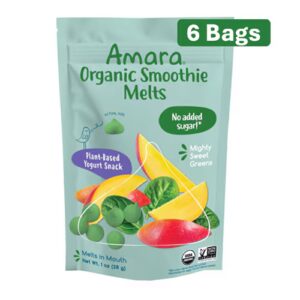 Amara Organic Smoothie Melts Lanche de Iogurte Infantil Mighty Sweet Greens - Pacote com 6