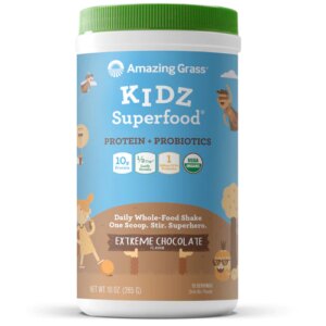 Amazing Grass Kidz Superfood Protein + Probióticos Mistura em Pó para Bebida Chocolate Extremo - 15 Porções