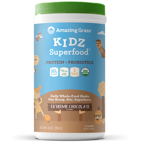 Amazing Grass Kidz Superfood Protein + Probióticos Mistura em Pó para Bebida Chocolate Extremo - 15 Porções